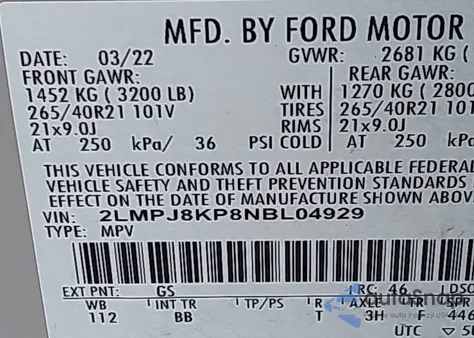 2022 Lincoln Nautilus Reserve from USA, damaged, VIN 2LMPJ8KP8NBL04929